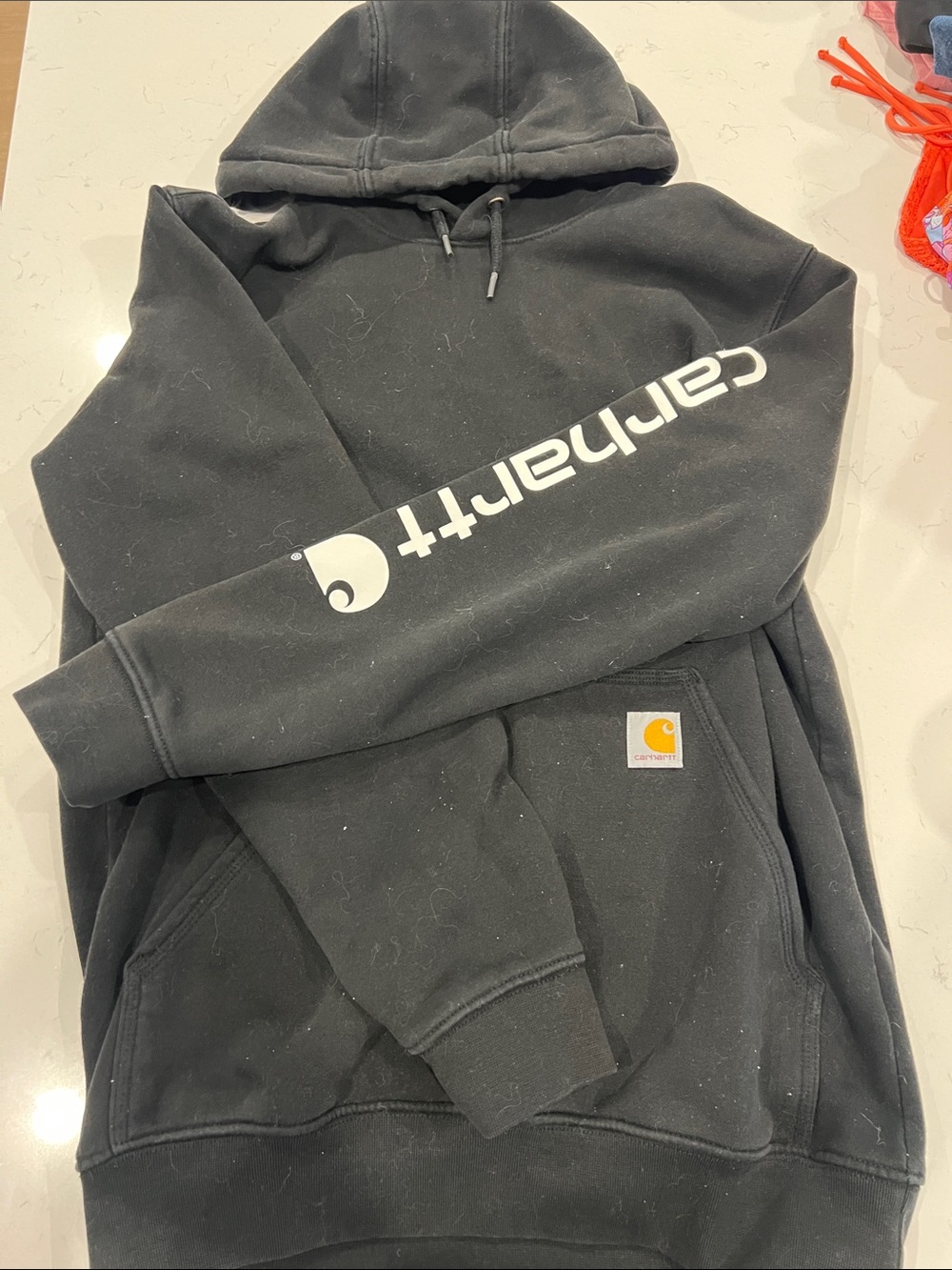 Carhartt Black Crewneck Hoodie with White Sleeve Logo